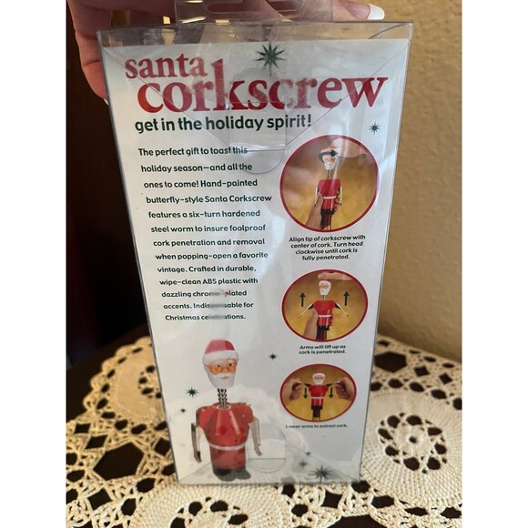 NEW Vtg Christmas Santa Wine Bottle Opener Corkscrew - Picture 4 of 5